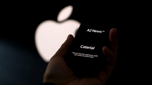 Apple News icon on iPhone in front of Apple logo, controversy context.