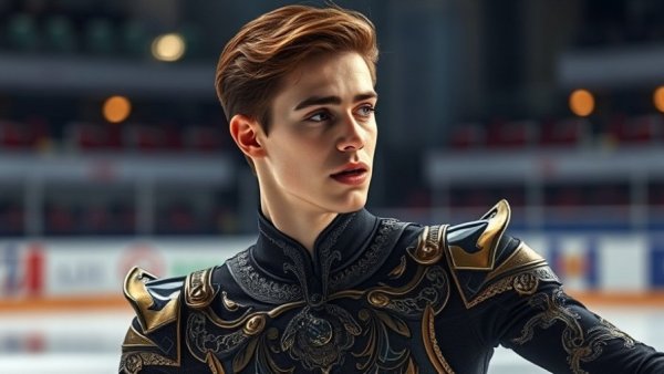 Skater's expressive moment at Olympic finish on ice rink.