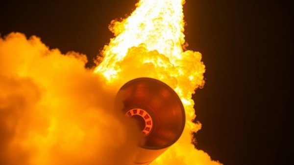 Rocket launch flames and smoke, International Space Station Crew-12 Mission liftoff.