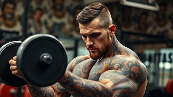 Alistair Black lifting weights showcasing workout routine.