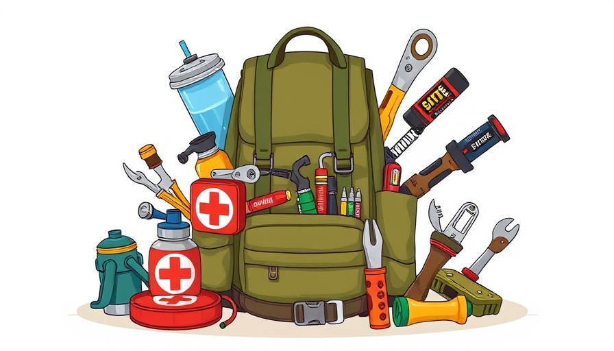 Essential items in a bug-out bag illustration, what to pack in a bug-out bag.