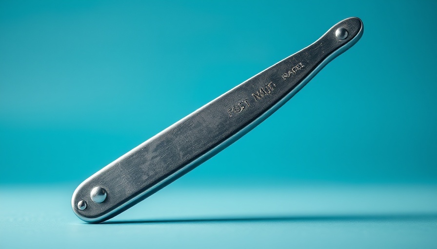 Vintage straight razor displayed on a gradient background.