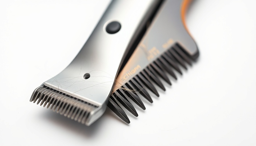 Hair clipper and comb with hair shedding, symbolizing balding.