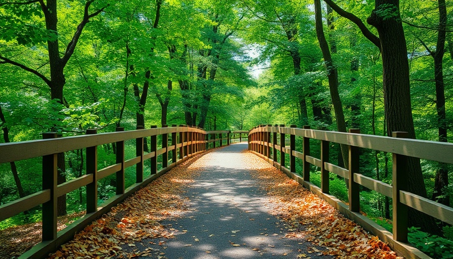 Serene Atlanta running trail with lush trees and bridge