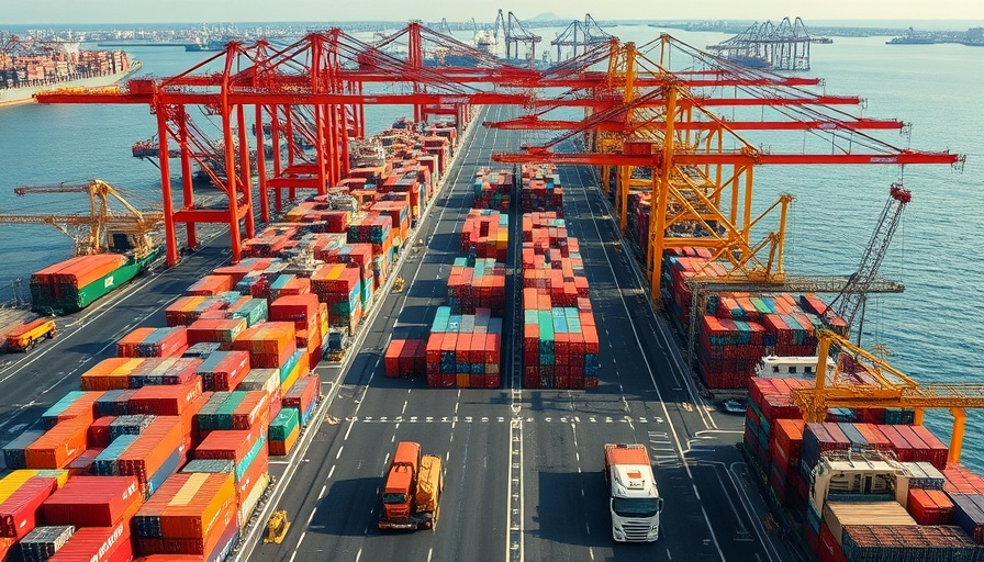 Port logistics scene illustrating how companies avoid tariffs with shipping.