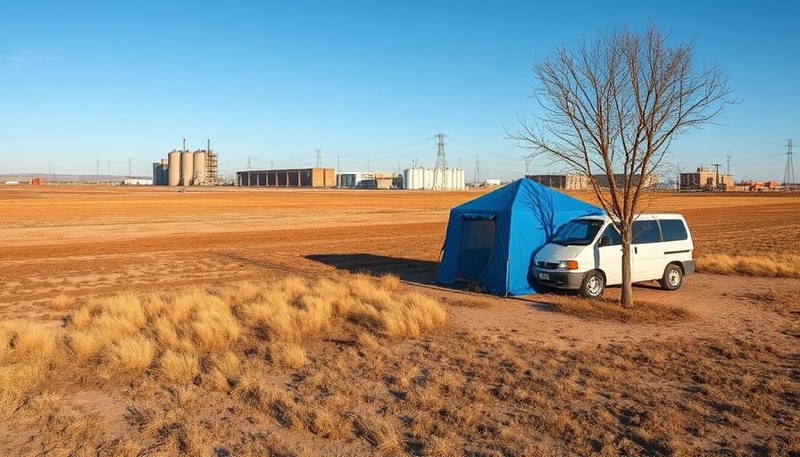 Rural Texas testing site with blue tent amid measles outbreak.