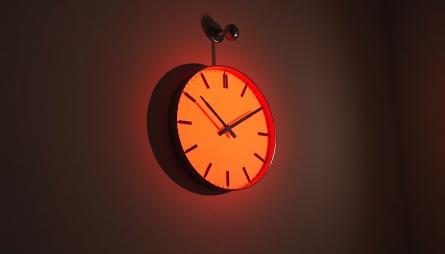 Clock casting orange glow symbolizing daylight saving time impact on sleep.