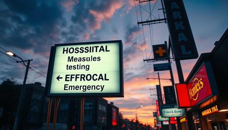 Measles Outbreak RFK Jr.: Hospital emergency sign for measles testing at sunset.