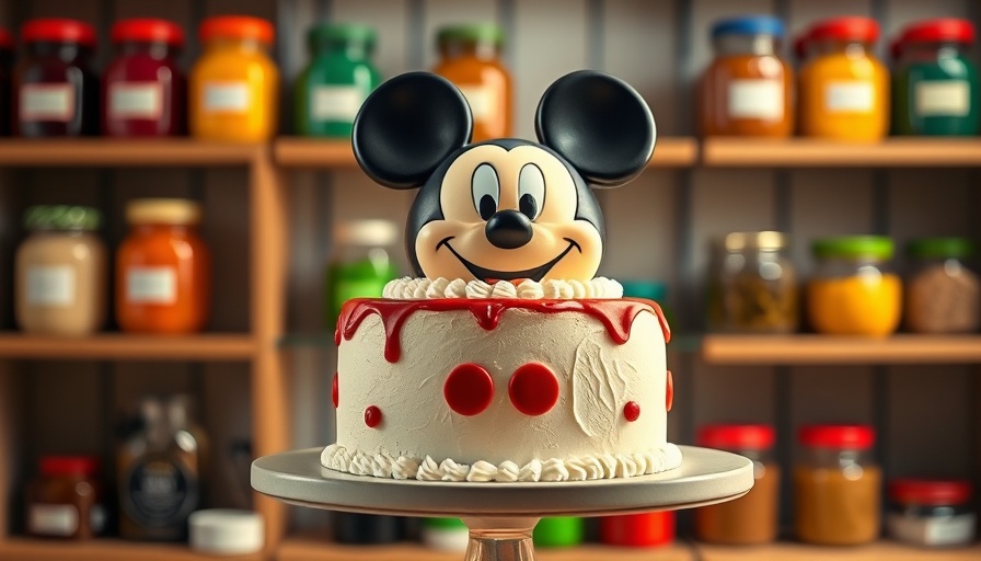 Mickey Mouse cake displayed at Disney Springs bakery.