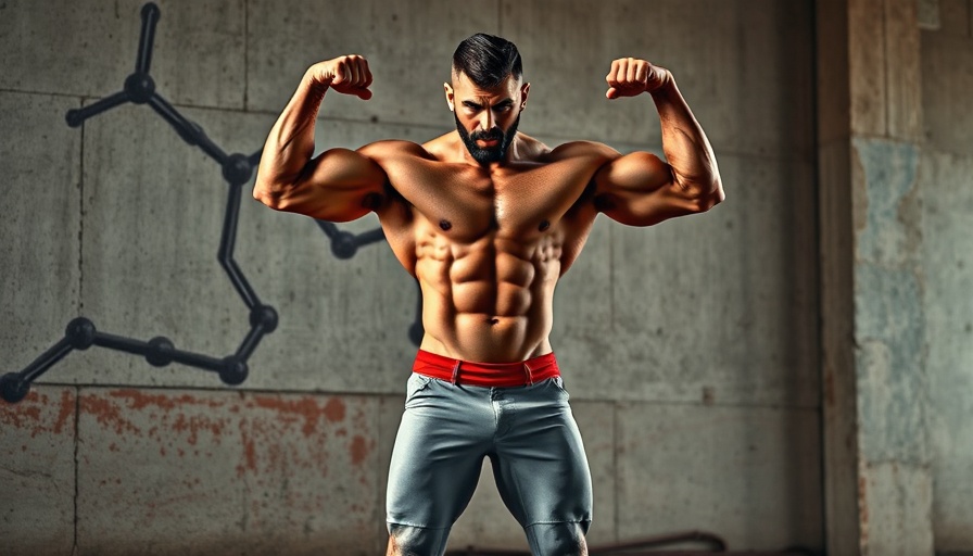 Muscular male with testosterone structure overlay representing herbs to boost testosterone.