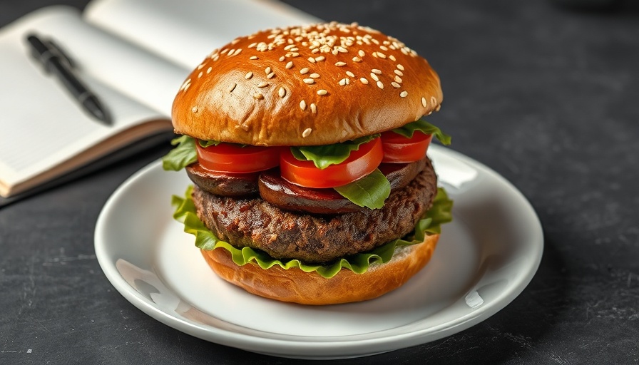 Plant-based burger with sesame seed bun showcasing health benefits.