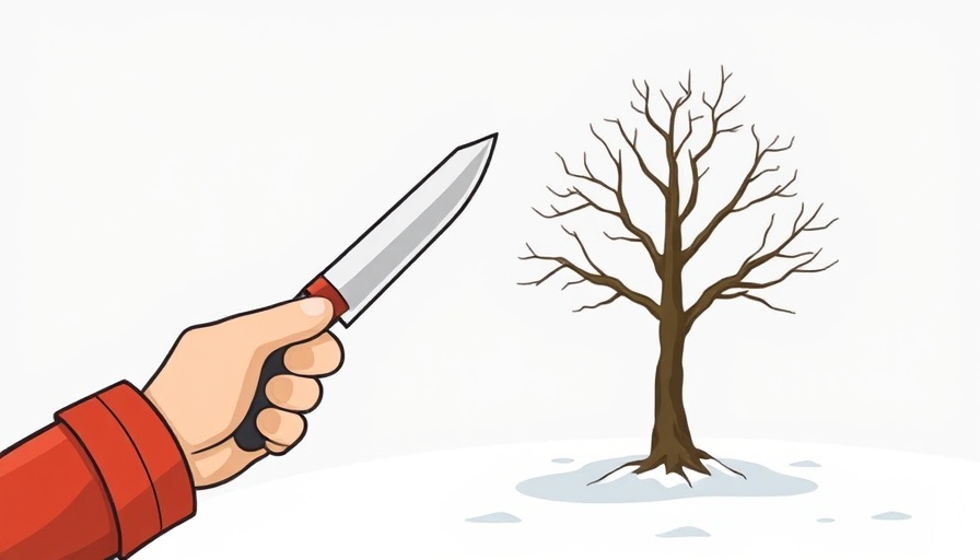 Cartoon of felling a tree with a knife concept.