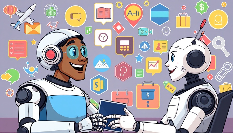 Cheerful man and robot assistant exploring ways to use AI to make life better.