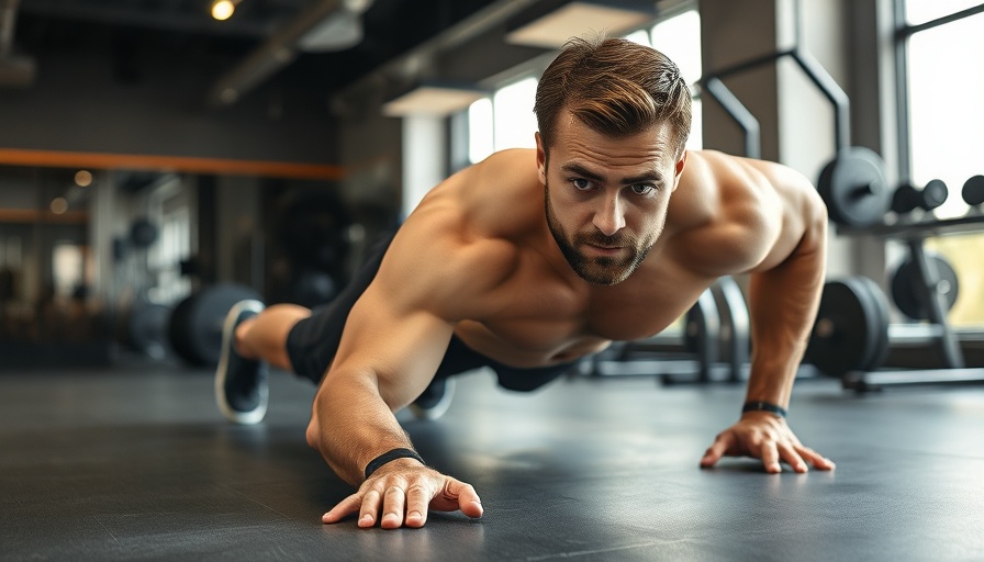 Athlete performing RKC plank for core strength in gym.