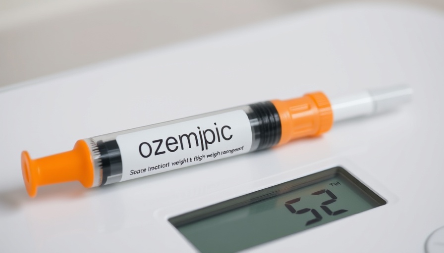 Ozempic injection pen on scale, highlighting possible side effect.