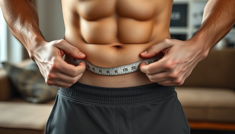 Man measuring waist for weight management tips.