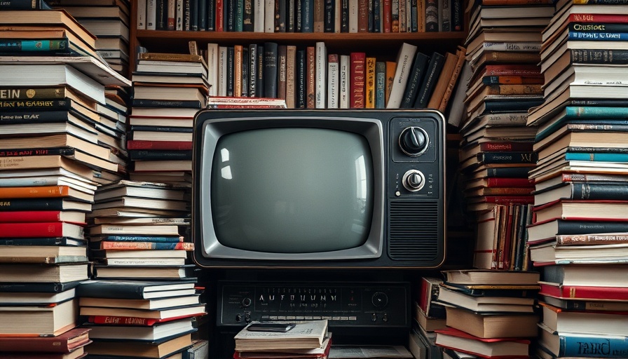 Vintage TV amid books reflecting cultural influence on race identity.