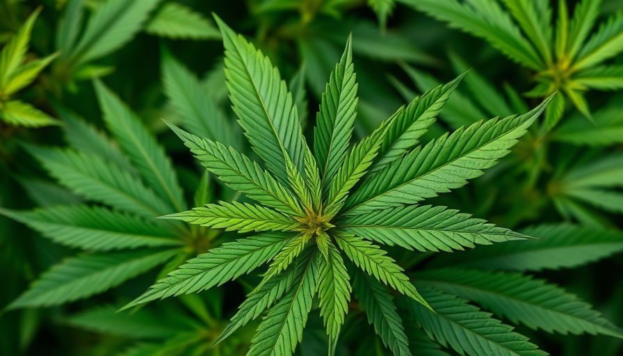 Close-up of cannabis leaves for IBD treatment.