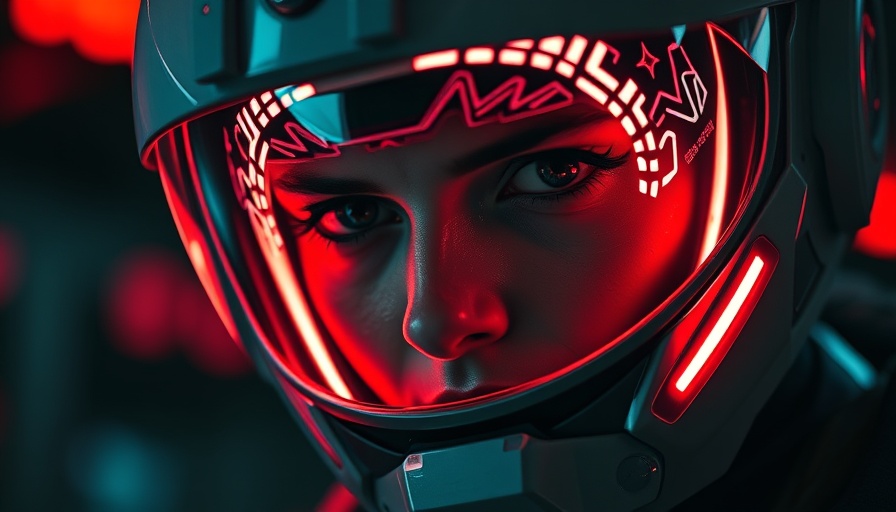 Intense character in glowing helmet from TRON: Ares trailer.
