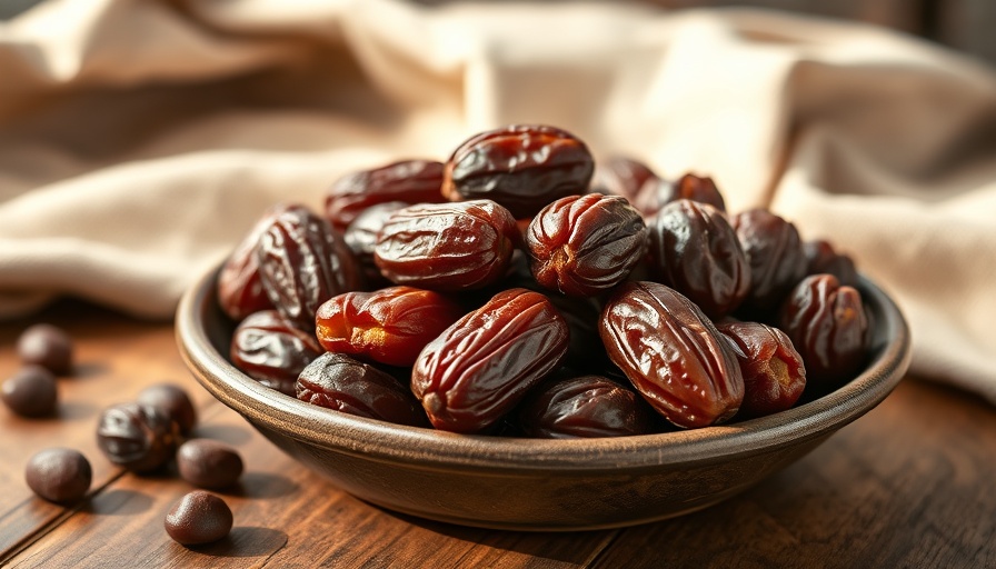 Close-up of ripe dates in a bowl, showcasing texture and natural lighting.