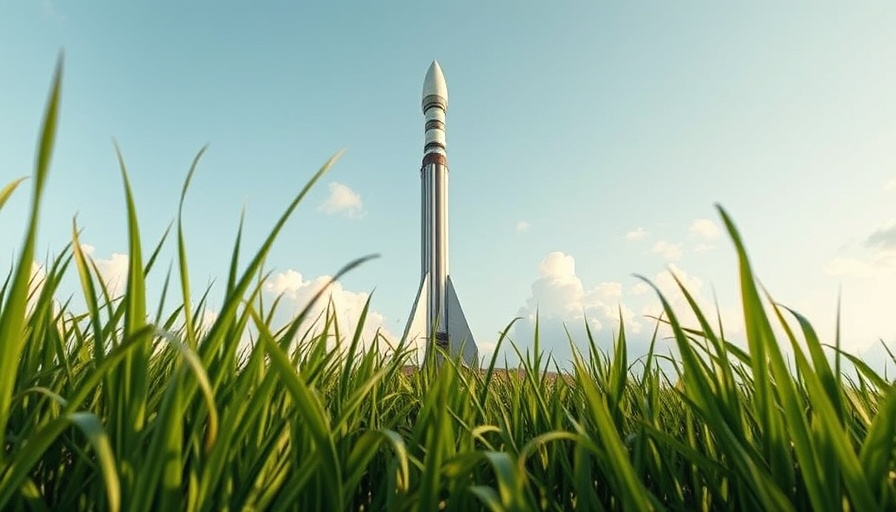 SpaceX Starship on launch pad with greenery and cloudy sky