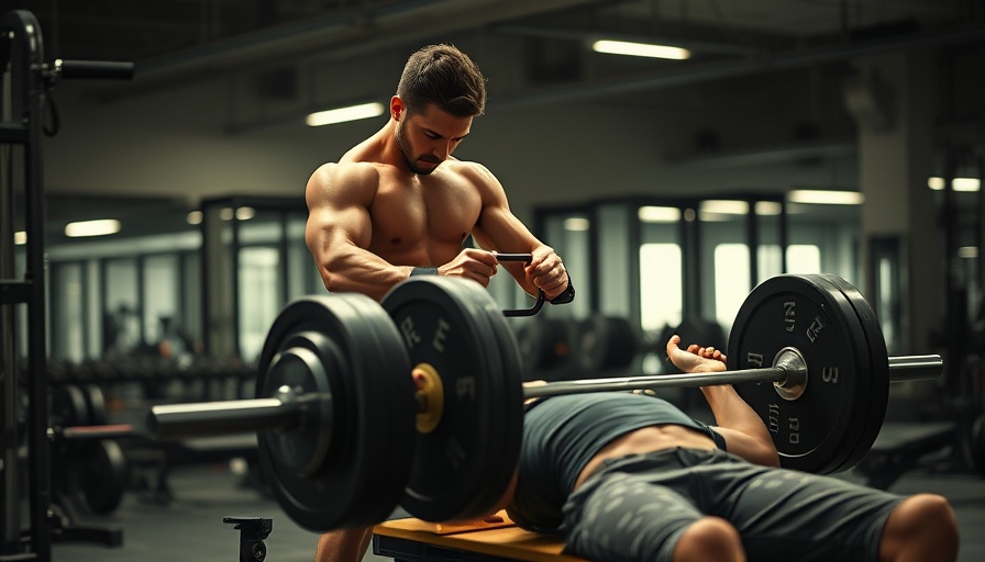 Man safely spotting someone on the bench press in a gym setting.