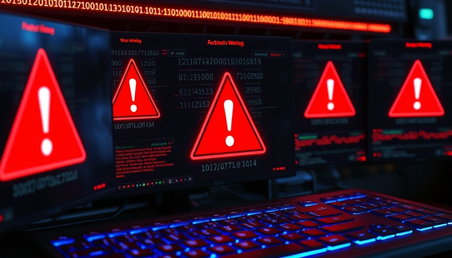 Digital warning symbols indicating a cybersecurity breach