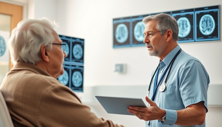 A healthcare professional reviews brain scans with an elderly patient, highlighting brain protection post-stroke.