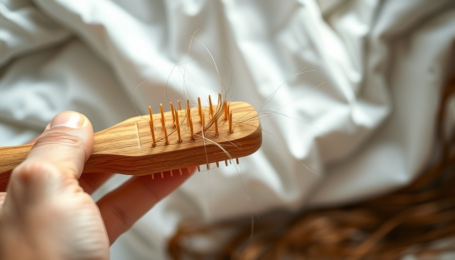 Close-up of hairbrush showing hair loss strands
