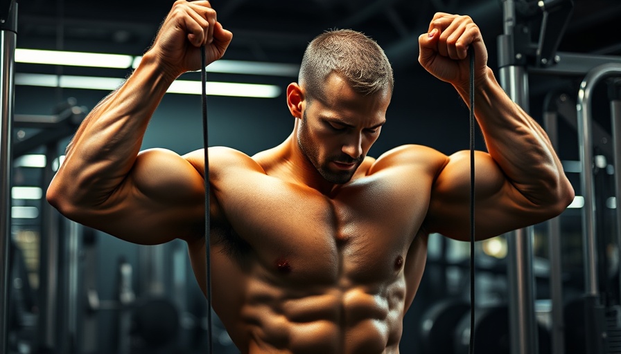 Man practicing 6-12-25 training method in gym, performing tricep pushdowns.