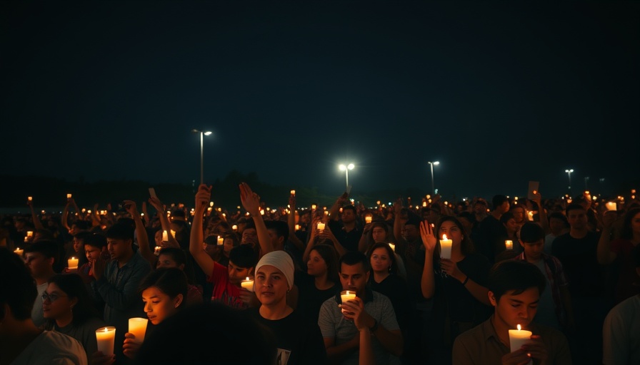 Candlelight vigil crowd gathered to show solidarity at night.
