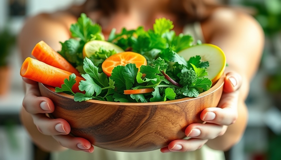 Fresh bowl of greens and fruits emphasizing men's nutrition.