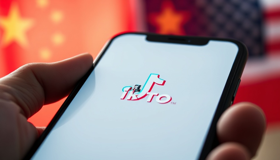 Smartphone with TikTok logo held in front of Chinese and American flags symbolizing TikTok algorithm ownership.