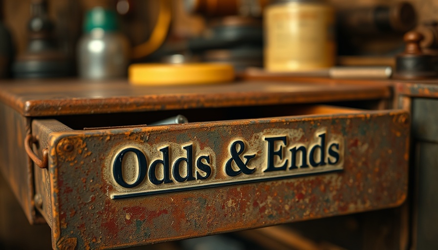 Odds & Ends drawer in a vintage workshop setting.