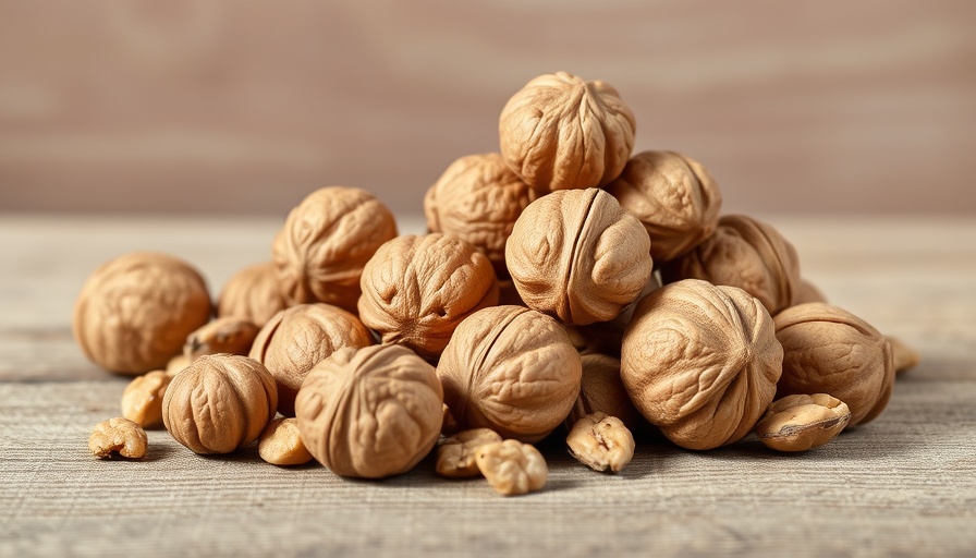 Fresh walnut snacks on a textured surface, reducing inflammation.