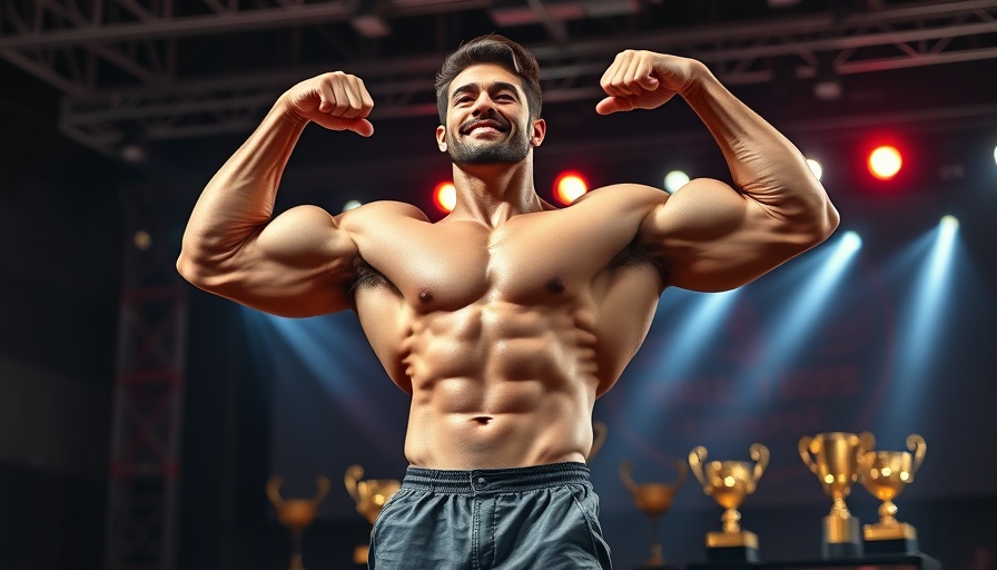 Behrouz Tabani flexing at Mr. Olympia 2025, victorious pose.