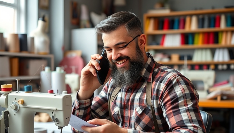Cheerful tailor in studio discussing secured business loans.