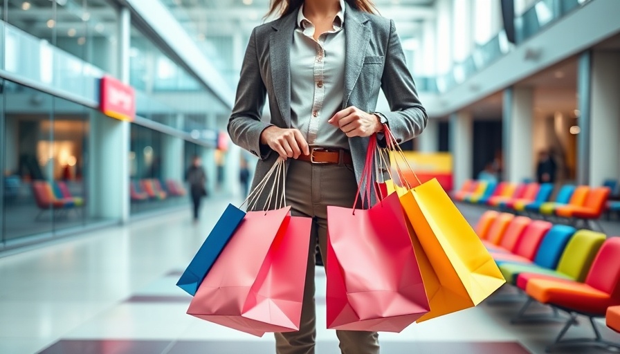 Person holding shopping bags in mall, avoid splurge pitfalls.