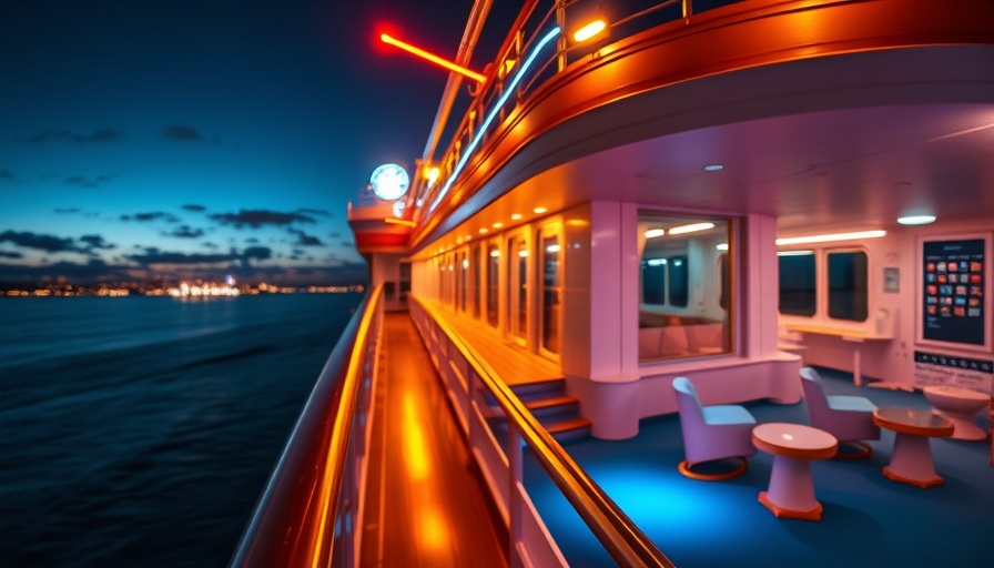 Brilliant Lady cruise ship deck with glowing lights at night.