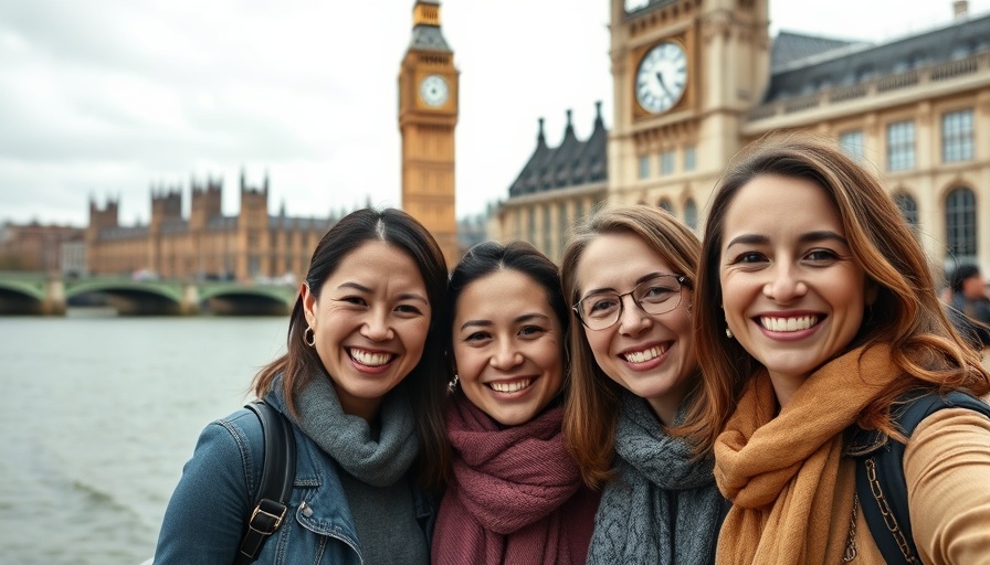Two women in winter clothing smiling near Big Ben, London, symbolizing travel.