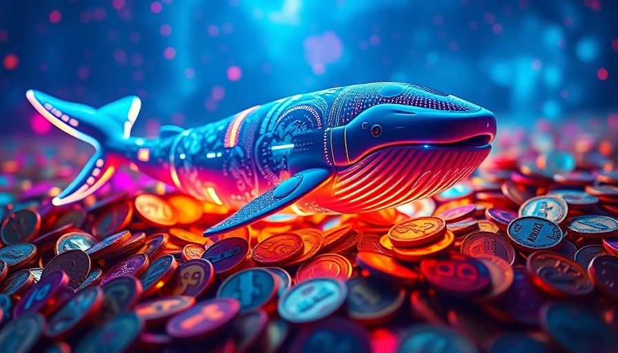 Futuristic whale and vibrant coins in cosmic neon scene, best meme coins.