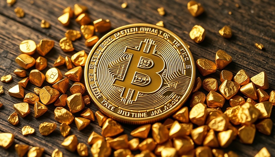 Bitcoin with gold nuggets showcasing meme coin trading strategies.