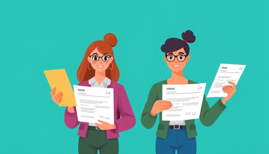 AI-powered job board illustration showing diverse applicants with CVs.