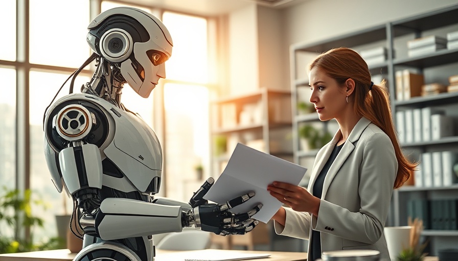 Humanoid robot and woman working in an office, highlighting jobs threatened by AI technology.