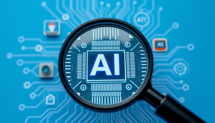 Illustration showing a magnifying glass highlighting AI technology.