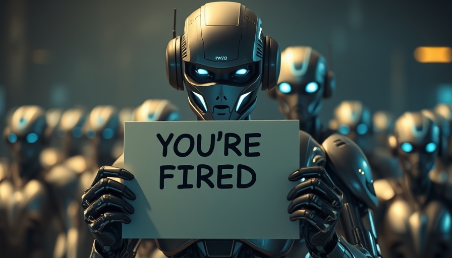 Futuristic robot holding 'You're Fired' sign symbolizing Big Tech job cuts.