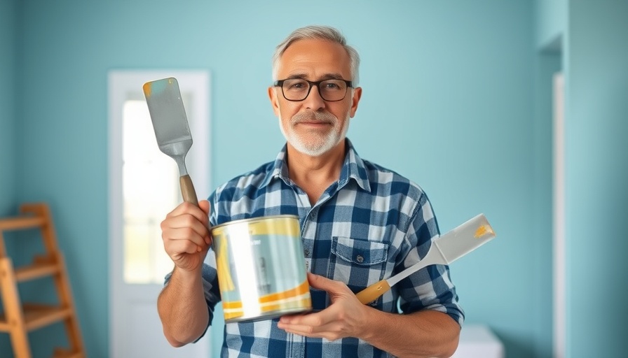 Middle-aged man in a blue polo shirt, holding a paint can and spatula, embodying essential jobs that AI can't replace.