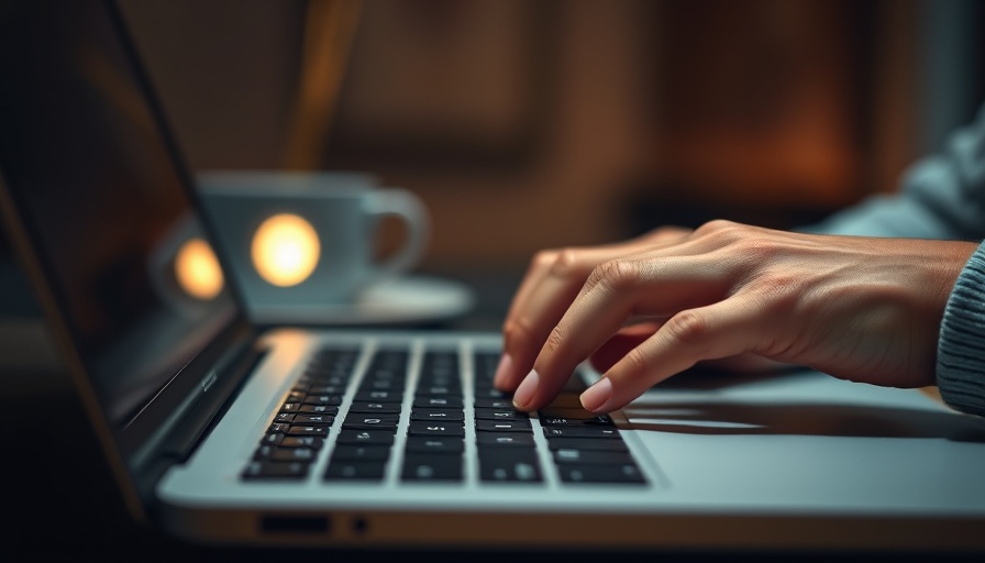 Person typing on a laptop, highlighting AI writing tools in use.