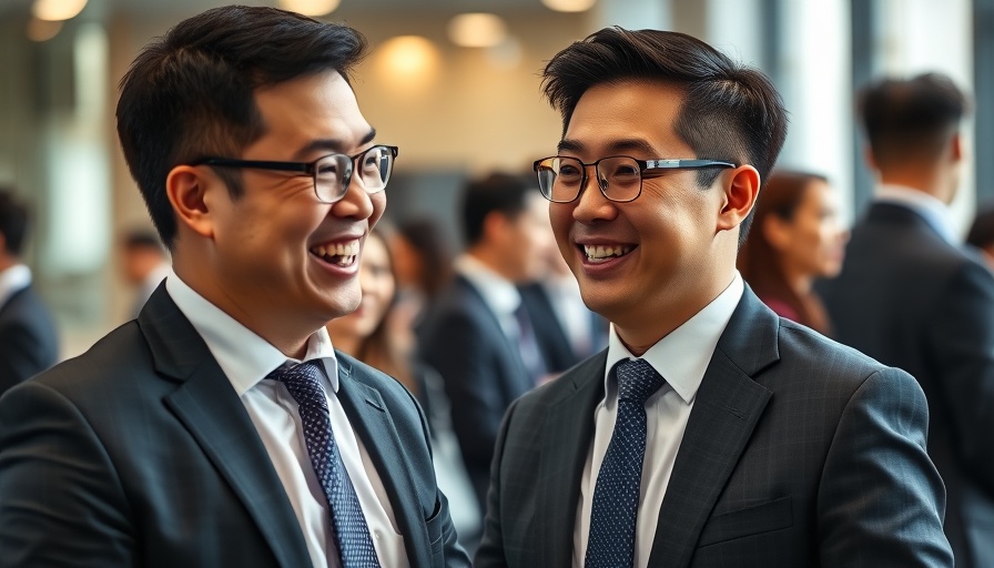 Businessman in Singapore busy office setting, smiling in formal attire.