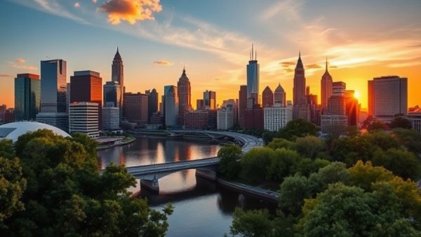 Philadelphia skyline at sunset reflecting on river, Safest Areas In Philadelphia.